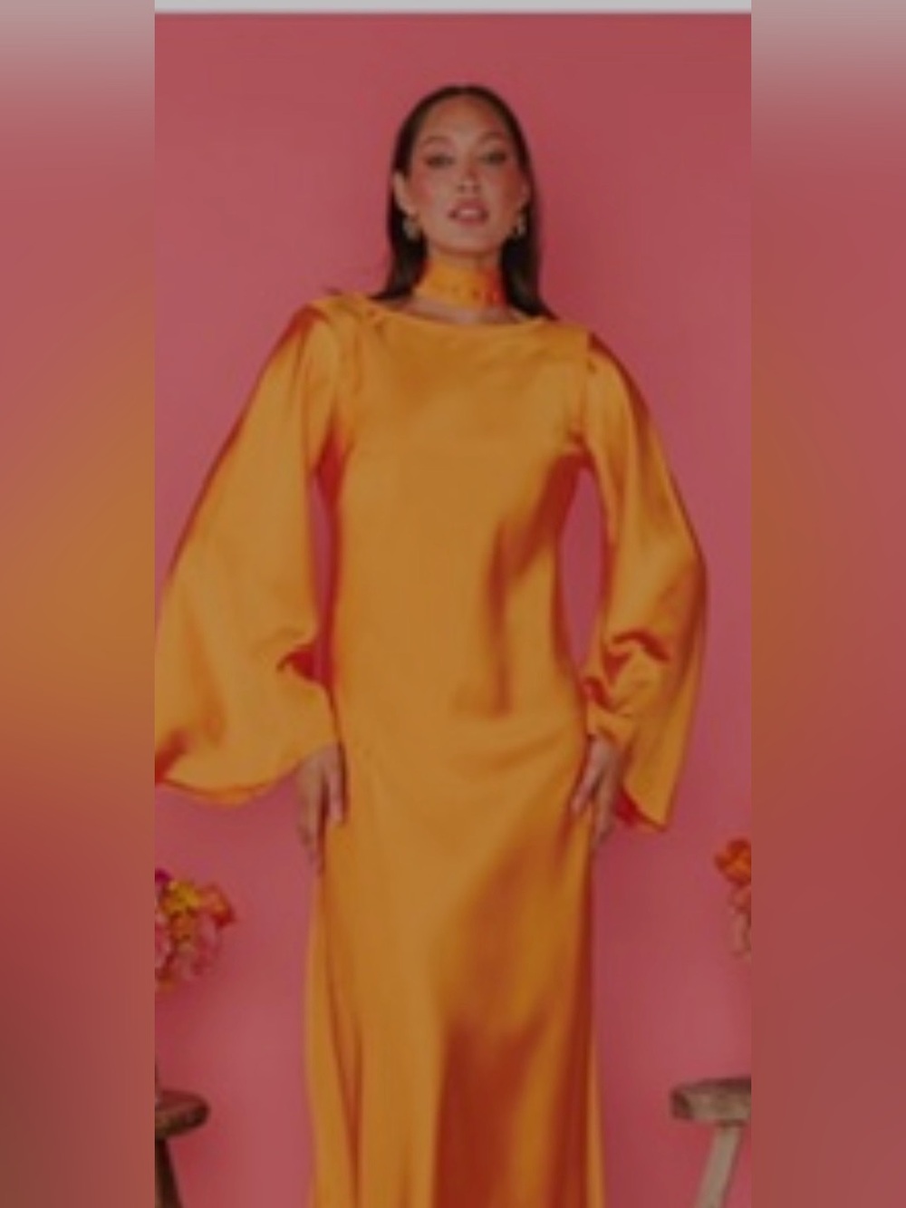 Show Me Your MuMu Tangerine Satin High Low  Long Sleeve Maxi Dress